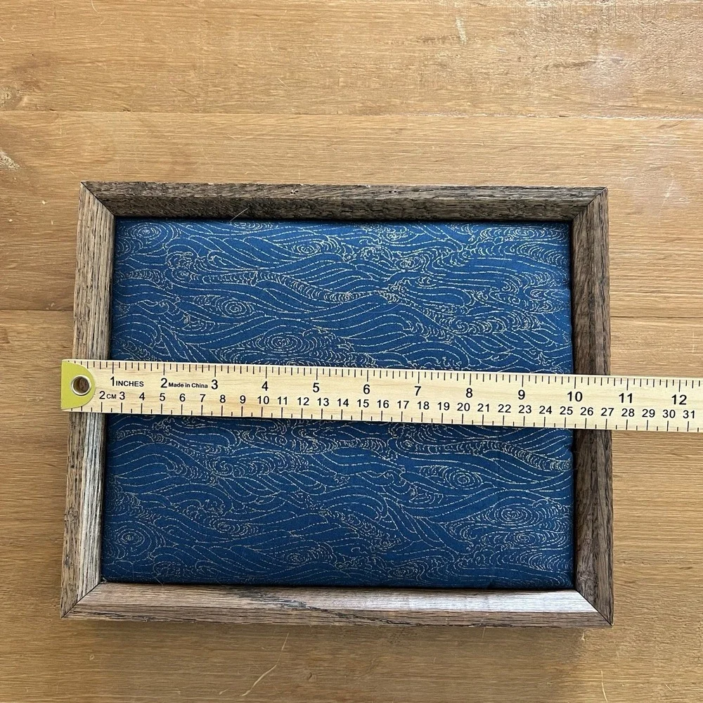 Rustic Wood Framed Padded Brooch Pin Jewelry Display Board Blue Fabric Holder